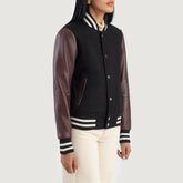 Orsos Black Maroon Leather Varsity Jacket